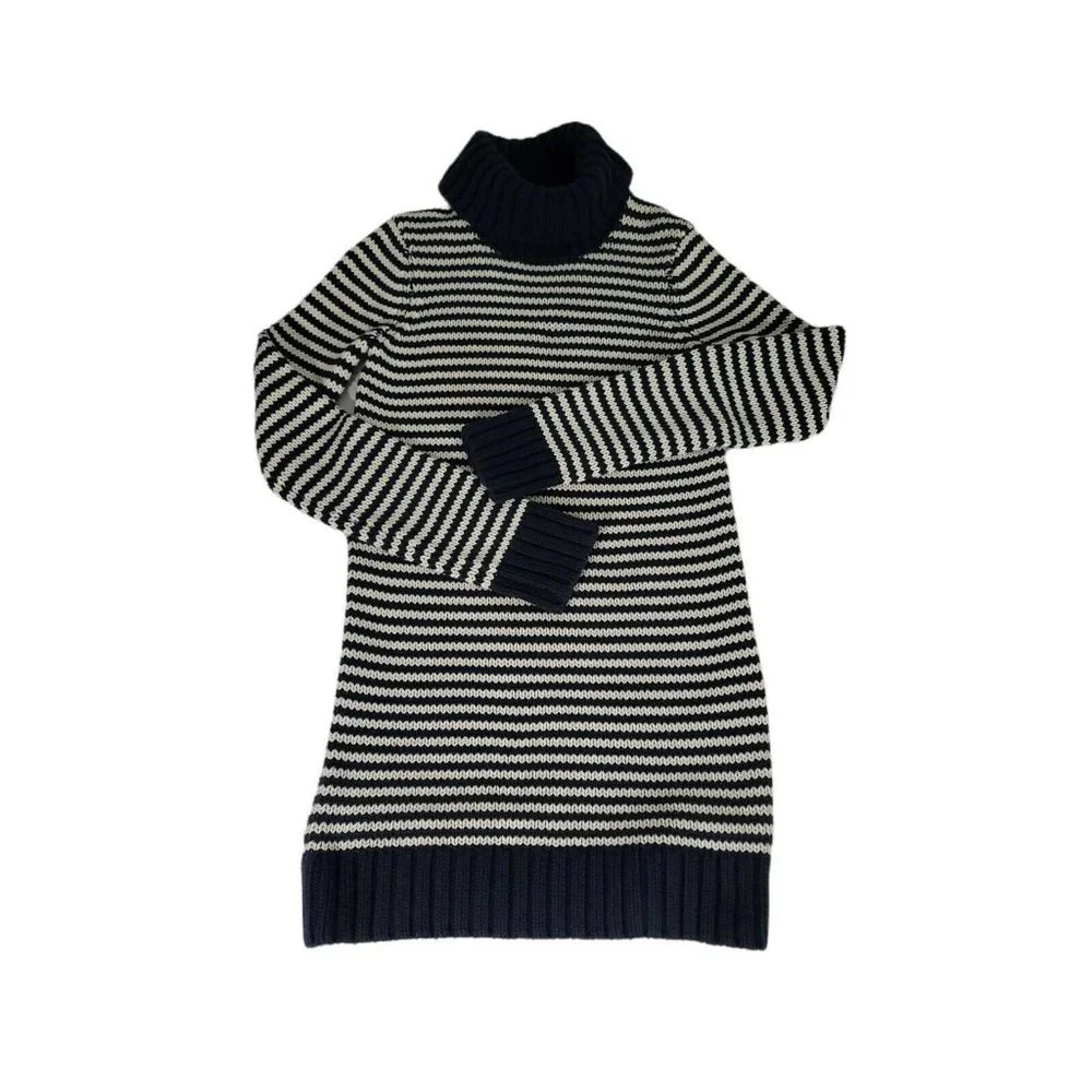 Juicy Couture Girls Navy Blue White Striped 100% Cotton Turtleneck Dress XL12/14
